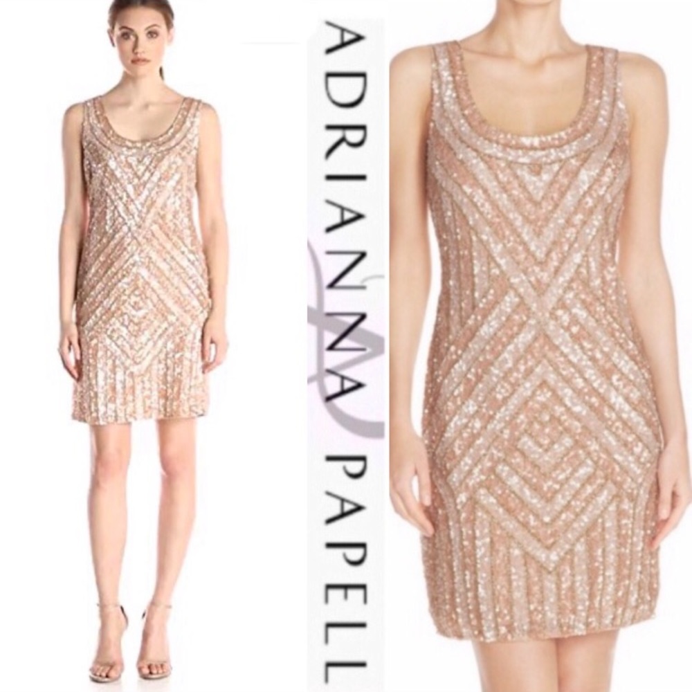 Adrianna Papell beaded sleeveless scoop neck cocktail dress - Picture 4 of 11